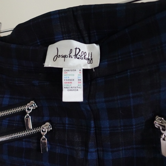 Joseph Ribkoff Blue Black Plaid Pants Stretchy Size 6 - Picture 2 of 6